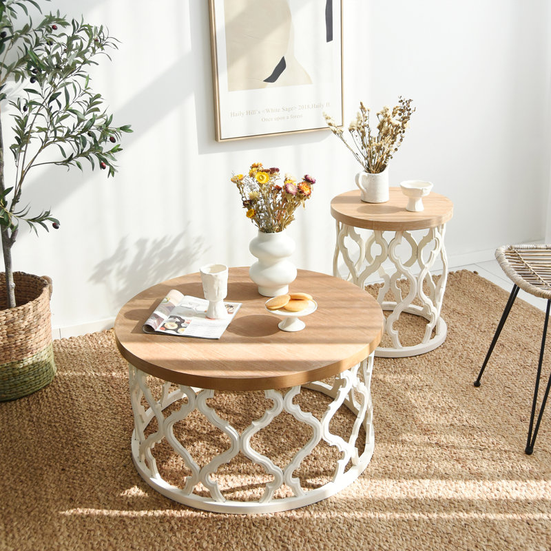 Red Barrel Studio Windfield Farmhouse Round Coffee Table Rustic Distressed Wood Top Table with Frame Base Reviews Wayfair Canada